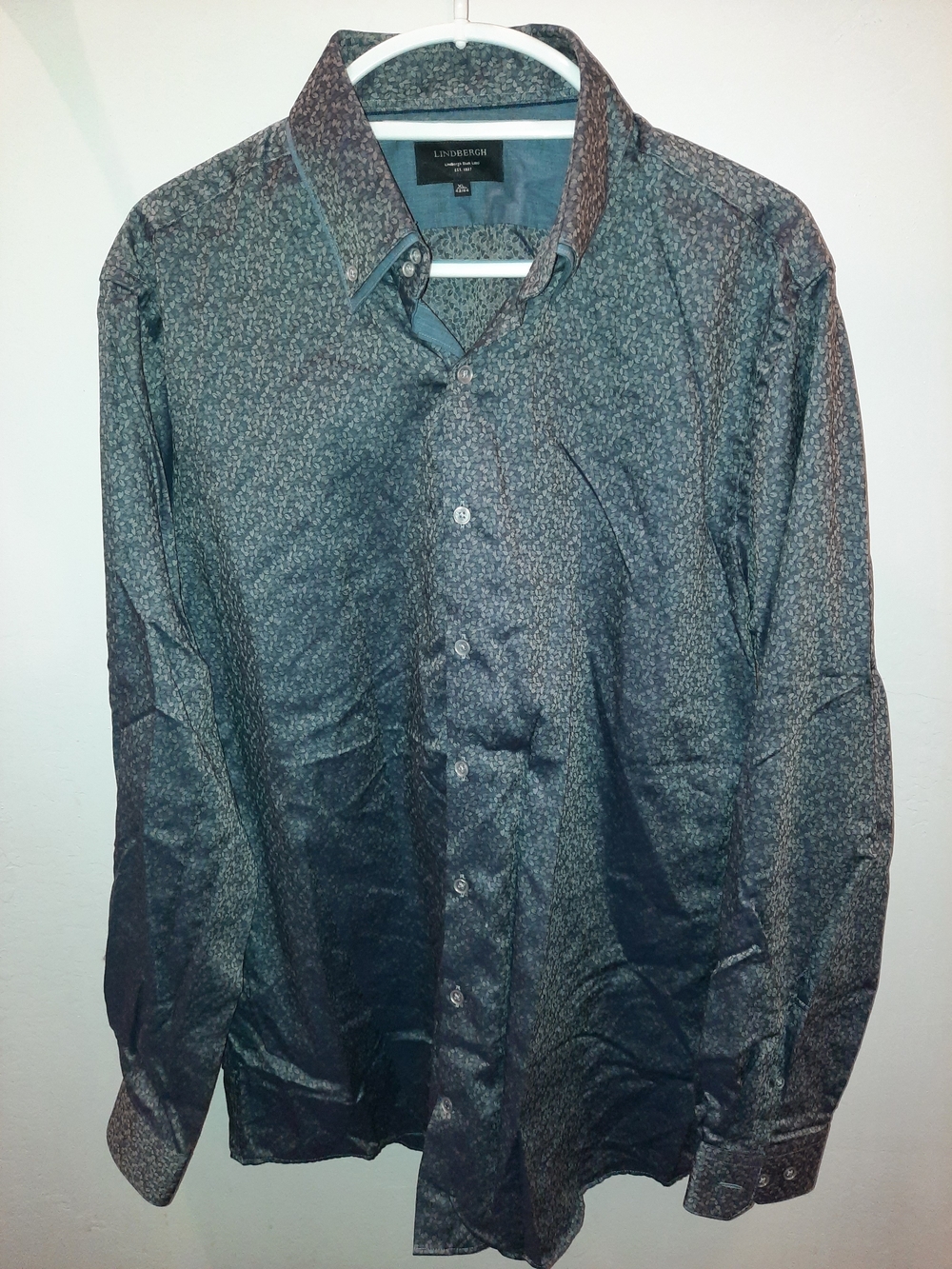 Men's Lindenbergh Long-Sleeve Printed Dress Shirt - Dark Blue Gray Size XL EUC